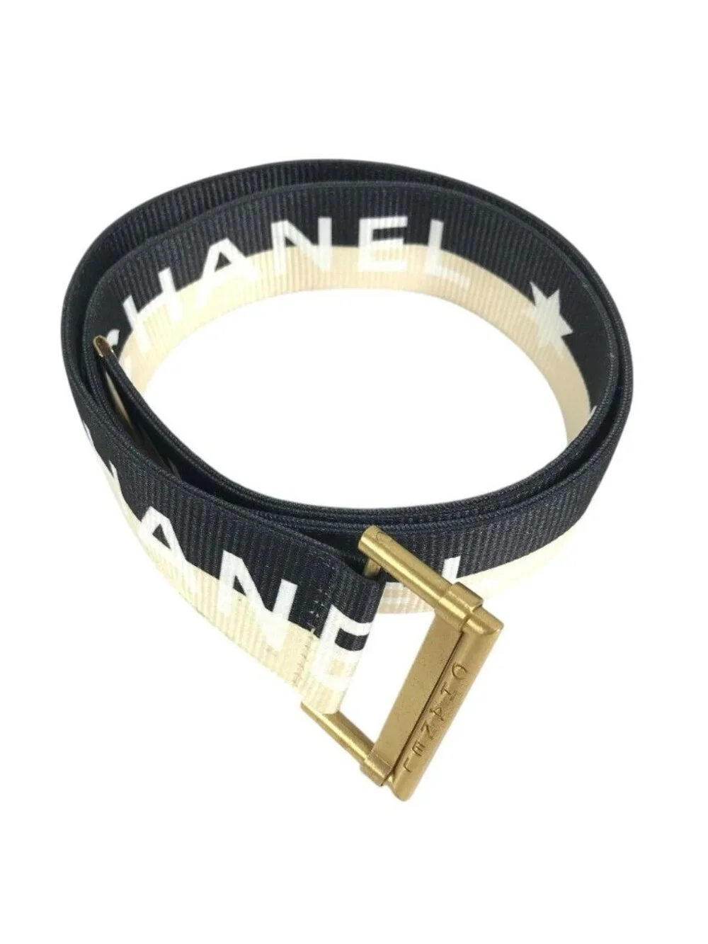 Chanel Belt CC Logo Canvas Leather Black